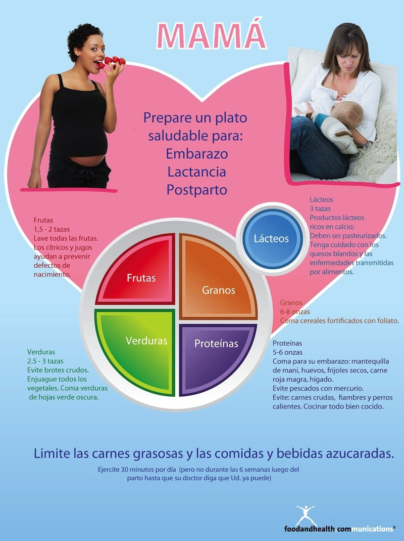 MyPlate for Pregnant and Breastfeeding Moms Poster English Spanish Bilingual 2 in 1 - Nutrition Education Store
