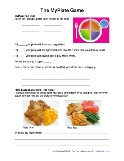 MyPlate Game Poster Handouts Download PDF - Nutrition Education Store