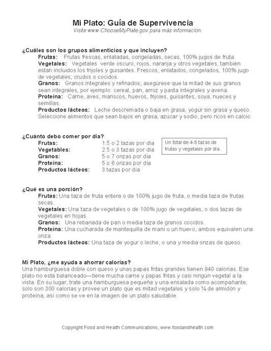 MyPlate MiPlato Spanish Tearpad - Nutrition Education Store