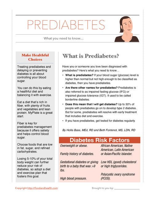 Prediabetes Color Handout Tearpad - Nutrition Education Store
