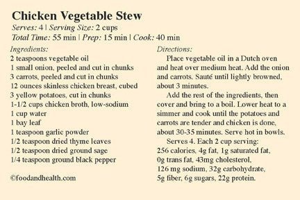 Recipe Card - Chicken Stew Entree Dinner - 25 Pack - Nutrition Education Store