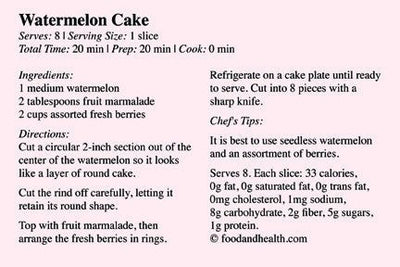 Recipe Card - Fruit Dessert - Watermelon Cake - 25 Pack - Nutrition Education Store