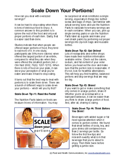 Scale Down Your Portions Handout Download PDF - Nutrition Education Store
