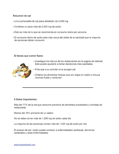 Sodium Spanish Poster Handouts Download PDF - Nutrition Education Store