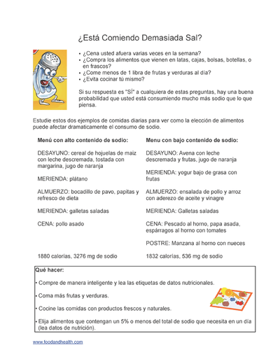 Sodium Spanish Poster Handouts Download PDF - Nutrition Education Store