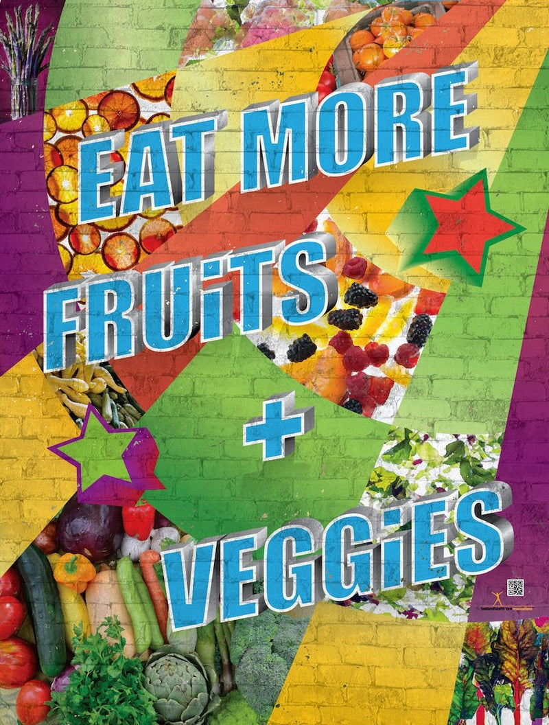 Street Art Poster - Eat More Fruits and Veggies 18" x 24" Laminated Nutrition Poster - Motivational Poster - Nutrition Education Store