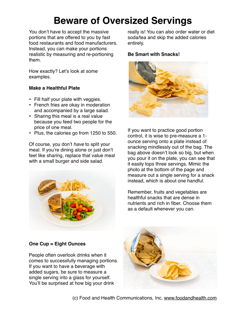 Portion Control In Restaurants Restaurant Portion Charts