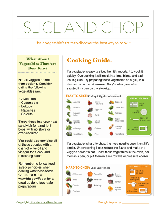 Vegetable Poster - Slicing, Chopping, and Cooking Guide - Nutrition Education Store